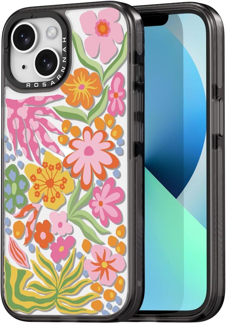 Compatible for iPhone 13 Case Cute Aesthetic - Durable Shockproof 6.6 ft Drop Impact Phone Case Cover with Funny Fashion Passion Flower 6.1"" Black, VV13B001