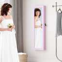 Full Length Mirror Jewelry Cabinet Organizer Lockable Door Wall-Mounted Jewelry Armoire with Shelves and Behind the Door Storage Pink