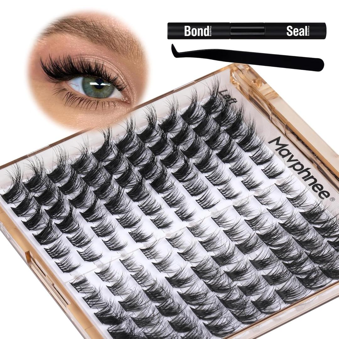 Cat Eye Lash Extensions Kit Fox Eye Lash Clusters Kit L-Curly Eyelash Extensions Soft Feathery Eyelash Clusters Wispy Individual Lashes with Lash Bond and Seal by Mavphnee