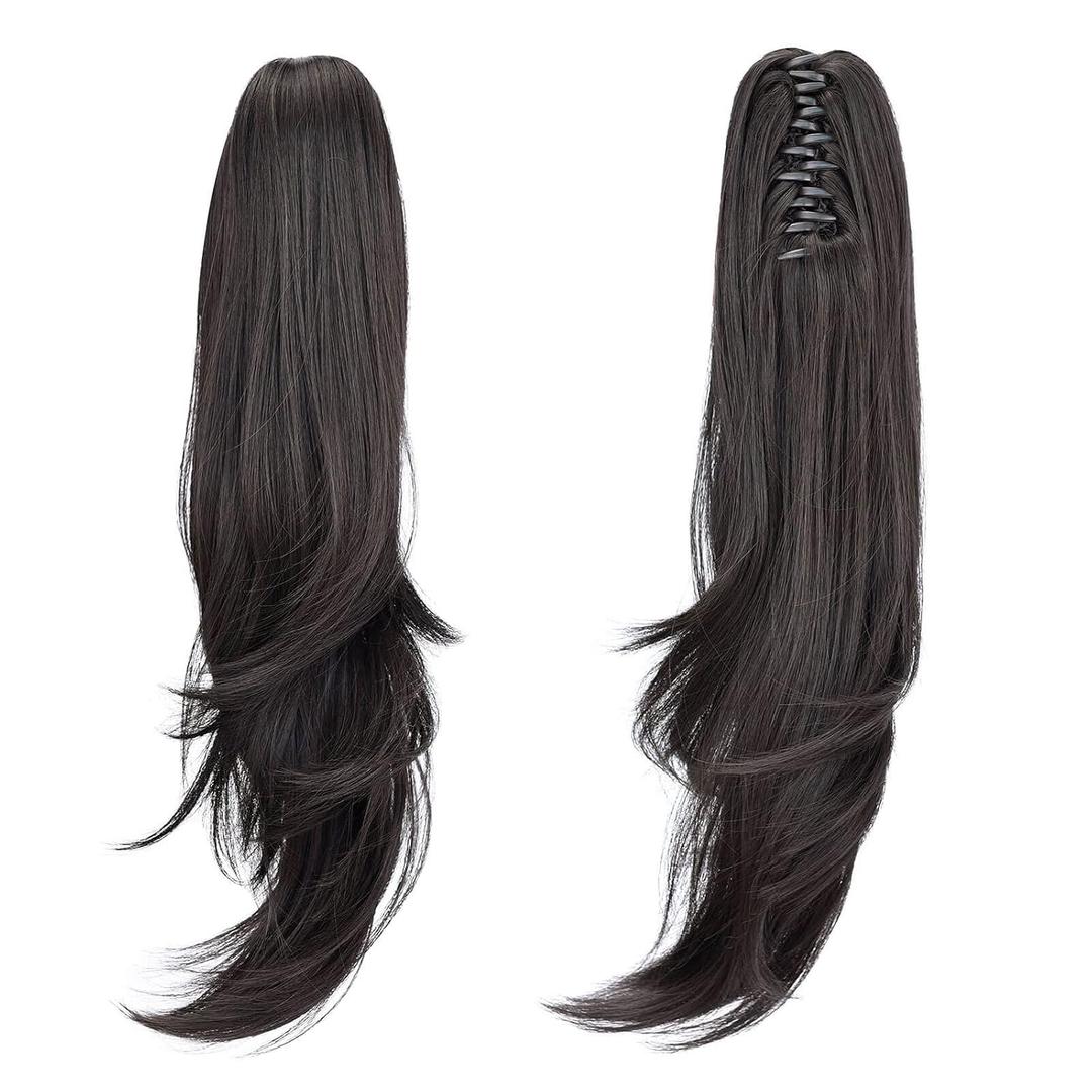 Ponytail Extension,Hair Extension Ponytail 20" Long Claw Hair Extension Synthetic Wavy Straight Hairpieces Ponytail Clip in Ponytail Wig Daily Fluffy Pony Tail for Women(Natural Black)