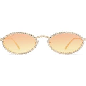 SOJOS Retro Skinny Oval Rhinestone Sunglasses for Women 90s Styles Bling Hippie Disco Trendy Sun Glasses Small Face SJ1205 (Pink)
