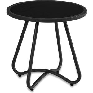 YIYAN Outdoor Side Tables, Resistant Steel Patio Side Table, Small Round End Table for Patio Balcony Porch Garden (Top Tempered Glass)