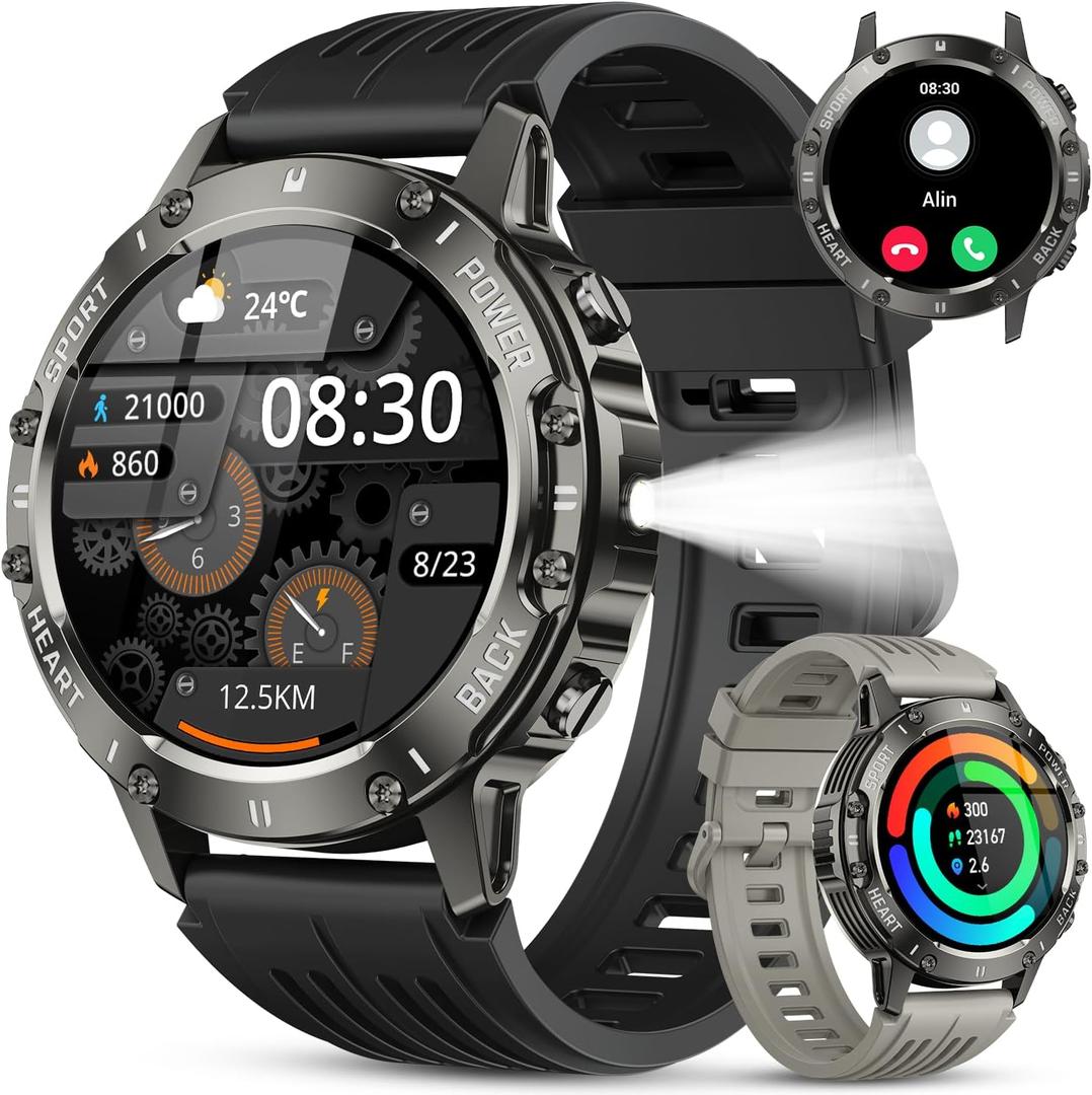 Smart Watch for Men Fitness Tracker: Military Make Answer Call Running Digital Mens Watches Waterproof Smartwatch Android Phone iPhone Samsung Compatible Sleep SpO2 Heart Rate Monitor Step Pedometer (Black)