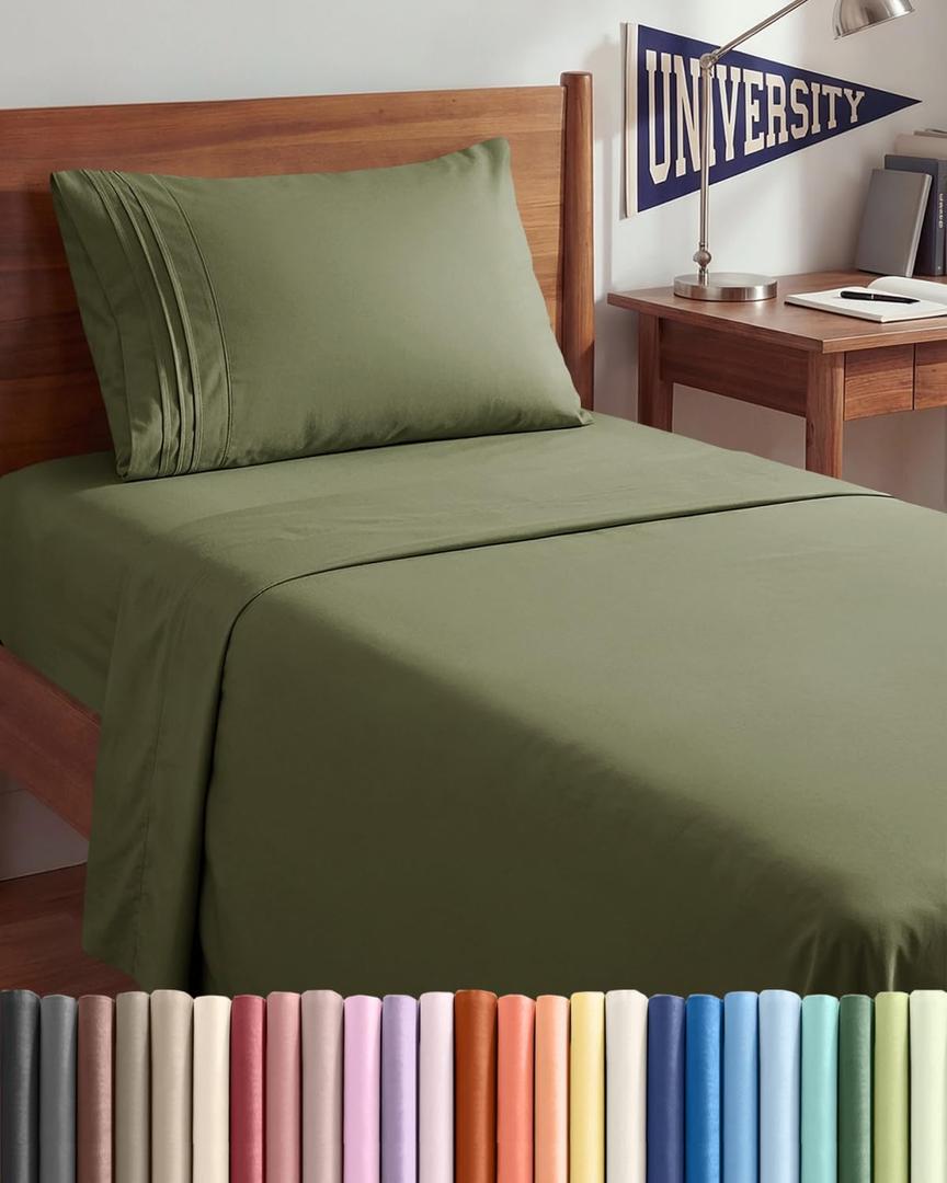Twin XL Size 3 Piece Sheet Set - Comfy Breathable & Cooling Sheets - Hotel Luxury Bed Sheets for Women & Men - Deep Pockets, Easy-Fit, Soft & Wrinkle Free Sheets - Sage Green Oeko-Tex Bed Sheet Set