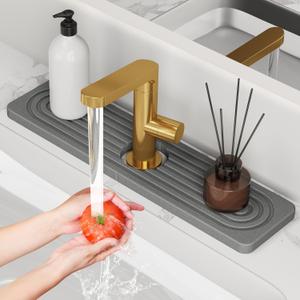 Stone Quick Dry Faucet Mat for Kitchen Sink [Diatomite Super Fast Drying] Stone Faucet Mat for Kitchen Sink Splash Guard Sinks Stones Quick Dry around Faucets Stones Drying Bathroom Quick Stones Mat (15.8" x 4", Dark Gray)