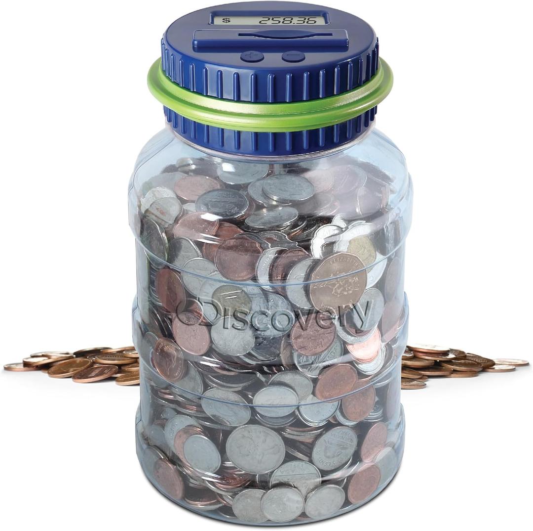 Discovey Digital Coin Counter Money Jar, LCD Screen, Automatic Piggy Bank Savings for US Coins, Keeps Track of Deposits, Battery Operated, Kids Gift