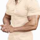 Mens Muscle Fit Dress Shirts Athletic Slim Fit Short Sleeve Stretch Casual Button Down Shirt (Orange, L)
