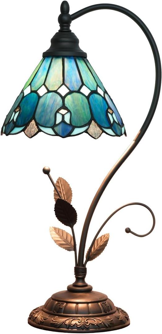 Tiffany Lamp Stained Glass lamp 8X10X20 Small Bedside Table Lamps for Living Room Bedroom Dorm Kitchen Home Decor Festival Birthday Gift,Sea Blue