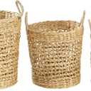 Deco 79 Seagrass Handmade Decorative and Functional Storage Basket Woven Basket Organizer with Handles, Set of 3 Basket for Storage 21", 18", 16"H, Brown