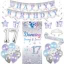 Holkcog Happy 17th Birthday Decorations for Girl, Silve Dancing Queen & Sweet Only 17th Background Banner, Funny Seventeen years old Gifts for Her, Sweet Silver 17 Number Balloons, 17 Party Supply