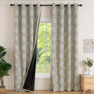 ColorBird Floral Curtains 100% Blackout Curtain Tan Khaki Black Out Window Drapes Panels 84 Inch Long for Livng Room Bedroom