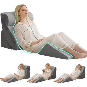 4PCS Wedge Pillow Set for After Surgery, Orthopedic Bed Wedge Pillow for Back Pain Relief, Sitting Up in Bed, Acid Reflux, Adjustable Post Surgery Pillows for GERD, Snoring, Grey