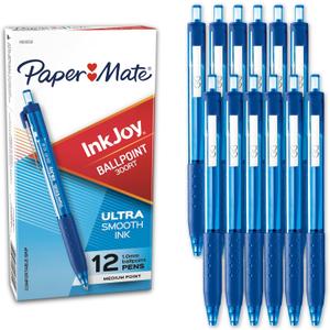 Paper Mate InkJoy 300RT Retractable Ballpoint Pens, Medium Point, Blue, Box of 12