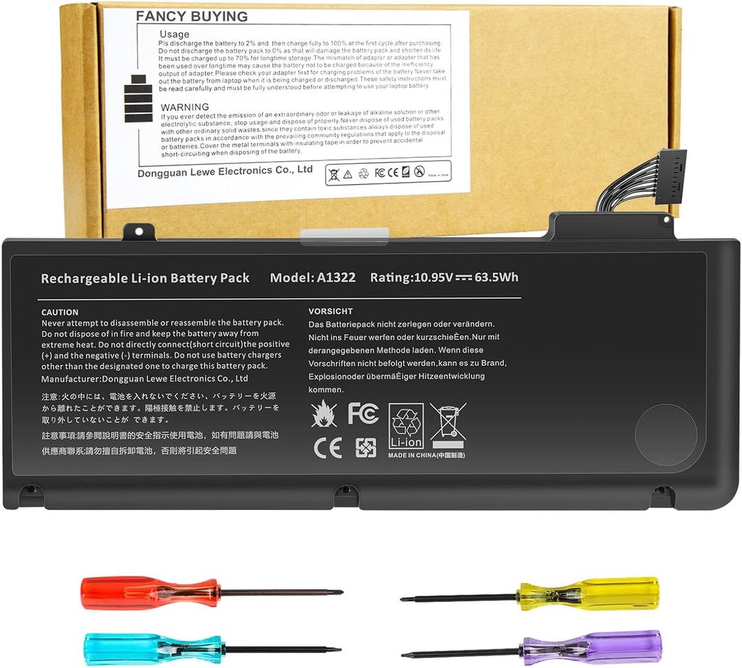 63.5Wh A1322 A1278 Laptop Battery for MacBook Pro 13 inch [Mid 2009 2010 2011 2012 Version] 661-5229 661-5557 020-6547-A 020-6765-A MB990LL/A MB991LL/A MC724LL/A，not for A1278 [2008 Version]