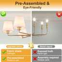 Brass Gold Chandeliers for Dining Room, 36" 6 Light No Assembly Required Antique Modern Gold Chandelier Light Fixture with White Fabric Shade, Classic Kitchen Pendant Lights over Table for Bedroom