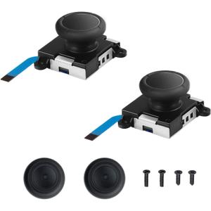 3D Replacement Joystick Analog, Thumb Stick for Nintendo Switch, 2-Pack Analog Joystick Replacement with 2pcs Thumb Stick Caps & Screws (Black)