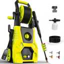 5000PSI PowerWasher with 4 Quick Connect Nozzles, Foam Cannon for Car, Lane, Patio Cleaning, Hydro Jet Pressure Hose Water Wand for Gutter Patio Car Garden Window, Yellow