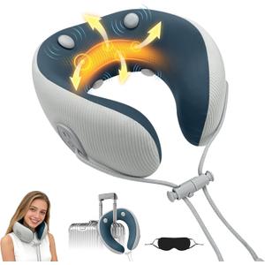 Medicane Neck Travel Pillow with Massage, Neck Pillows with Heat & Gentle Vibration Massage with Ergonomic Foam, Perfect for Airplane, Car, Office, Home, Pain Relief,Sleeping,Traveling,Long Flight (Blue)