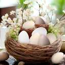 Gejoy 24 Pcs Neutral Easter Eggs Plastic Fake Chicken Eggs 2.36 Inch Vintage Boho Easter Decor Pastel Bowl Vase Fillers Farmhouse Spring Decorations for Home Table DIY Craft (Cream)