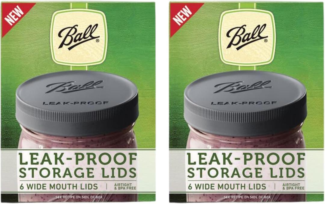Ball Leak-Proof Plastic Lids for Glass Mason Jars, Used for Canning, Pickling, Juice, Jam, Jelly (Wide, 6 Count (Pack of 2))