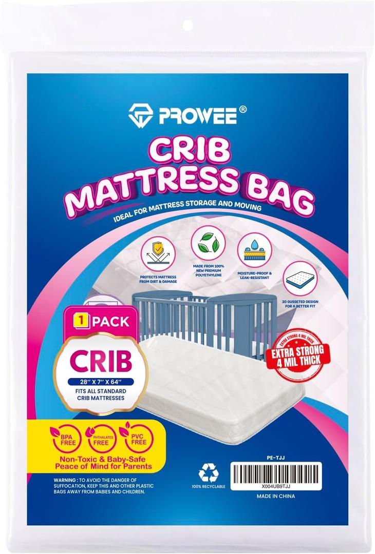 Crib Mattress Storage Bag Heavy-Duty 4 Mil Thick Waterproof Moving Bag Strong, Tear-Resistant Protective Cover for Baby Crib Mattress Storage or Transport