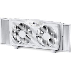 shinic Twin Window Fan, 9-Inch Blades Reversible Airflow, Thermostat Control, 3 Speeds, 3 Functions, 23.8"-37" Expandable Width, Window Exchaust Fans for Home Bedroom, ETL Certified