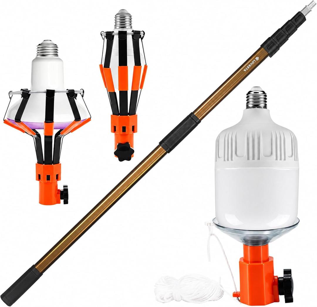 LOVEETA® Gen4 20Ft [26Ft Reach] Lightweight Extendable Light Bulb Changer Pole for High Ceilings – Telescopic Lightbulb Pole Changer with Bulb Gripper - Champagne Gold