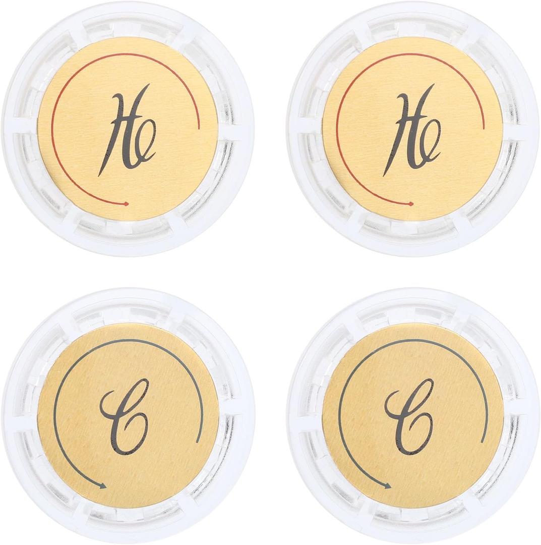 4pcs Hot and Cold Index Buttons Compatible with LDR/Delex/Peerless, Clear Acrylic Cold and Hot Water Knob Replacement for Kitchen Bathroom Shower Sink Faucet Cap Handle(Gold)