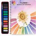 2 x Watercolor Workbooks, Beginner Watercolor Painting Kit – 12 Colors Paint Set with Brush – Perfect for Gifting to Spark Creativity & Joy for Teens & Adults（Flower）