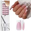 BTArtboxnails XCOATTIPS French Tip Press On Nails - Pink Glitter Base Long Square Press On Nails, 90 Pcs Salon Quality Soak Off Soft Gel Nail Tips Extension in 15 Sizes