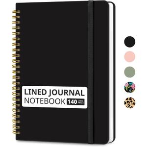 Lined Spiral Journal Notebook for Women & Men, 140 Pages, College Ruled Hardcover Notebook for Work & Note Taking, Journals for Writing, A5(6"x8") - Black (C.Black)