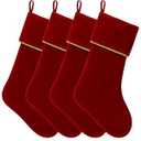 Ganeen 4 Pcs 18 Inch Velvet Christmas Stockings Plush Christmas Stockings Set for Fireplace Mantel, Xmas Tree Hanging Ornaments for Home Festive Decorations (Red)