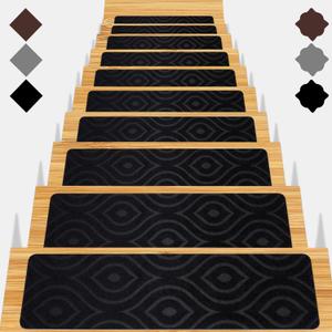 Stair Treads for Wooden Steps 15pcs - 8x30in Carpet Stairs Runner Indoor Non-Slip Stair Mats for Kids Elders and Pets (Foliage Black)