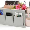 Bedside Storage Organizer with Fixed Straps and Water Bottle Holder for Home, College, Dorm, Bunk / Hospital Bed, Crib Bed Rails (Grey)