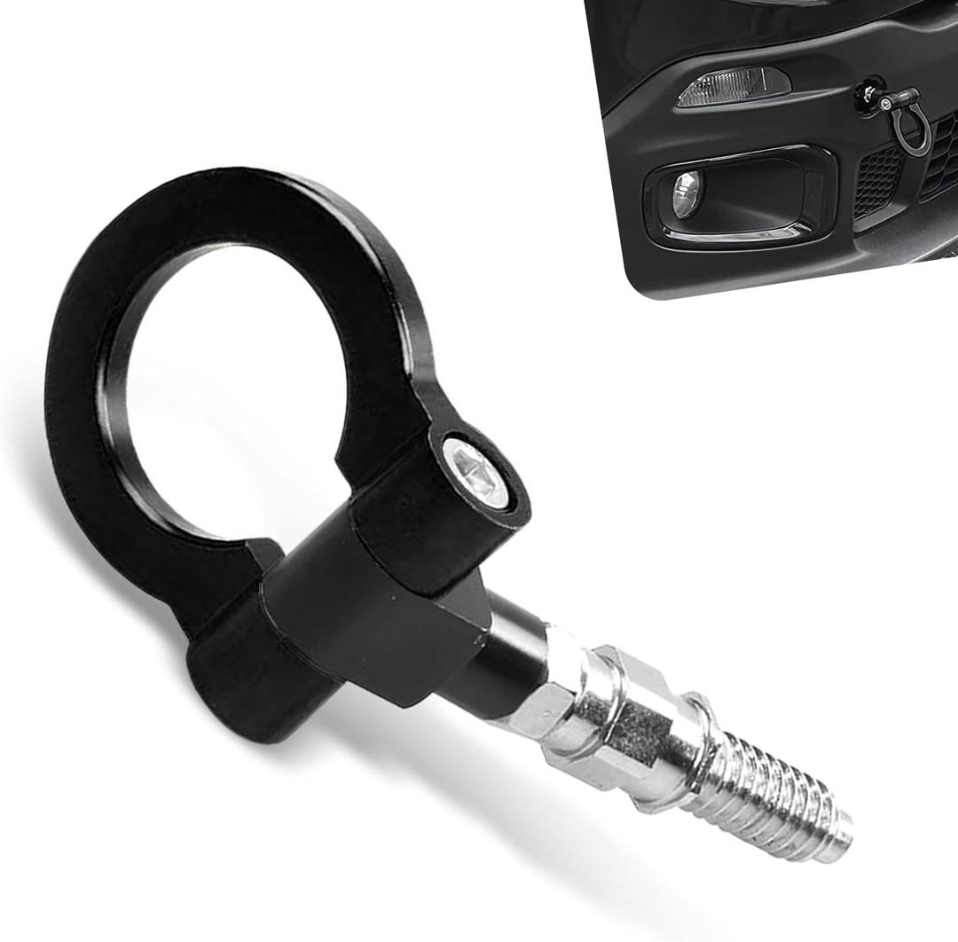 Car Front Bumper Tow Hook, European Thread Specifications Screw-on Racing Style Trailer Pull Ring, Rust-proof Heavy-duty Forged Auto Trailer Ring Eye Tow Hook Ki for Most Cars (Black) (1 PC)