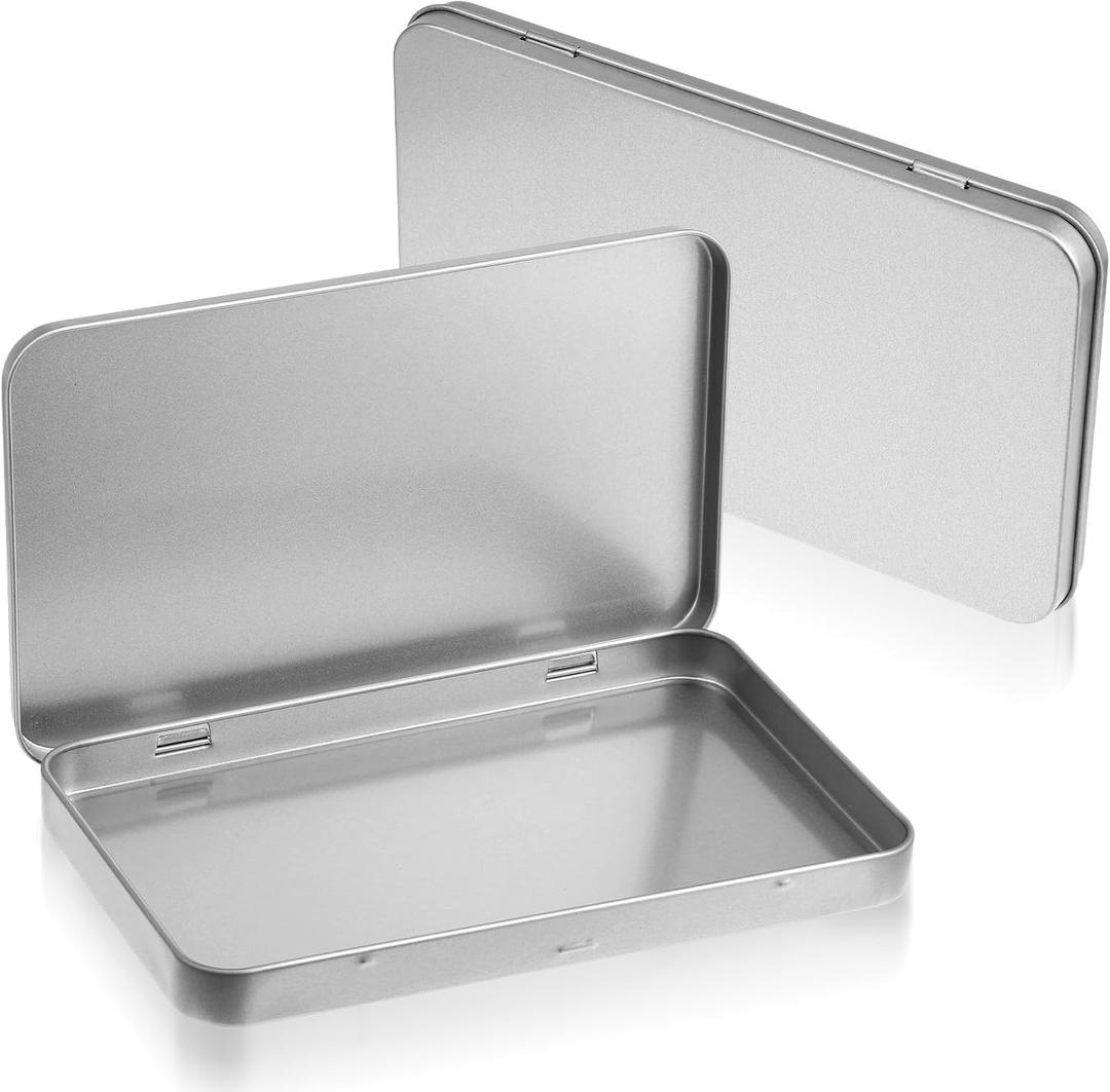 Ouligay 2PCS Rectangular Metal Tins with Lids Hinged Tin Container Portable Tin Box with Lid Sliver Storage Case for Jewelry Pen Candy Craft Cookie 6.89 X 4.37 X 0.55 Inch