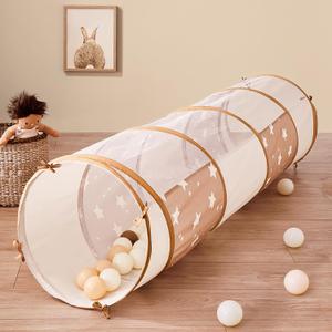 Tiny Land Tunnel Toys for Toddlers, 69" x 18" Baby Tunnel Crawl Indoor, Play Tunnel for Kids to Crawl Through, Pop Up Dog Tunnel, Baby Outdoor Toys (Khaki)