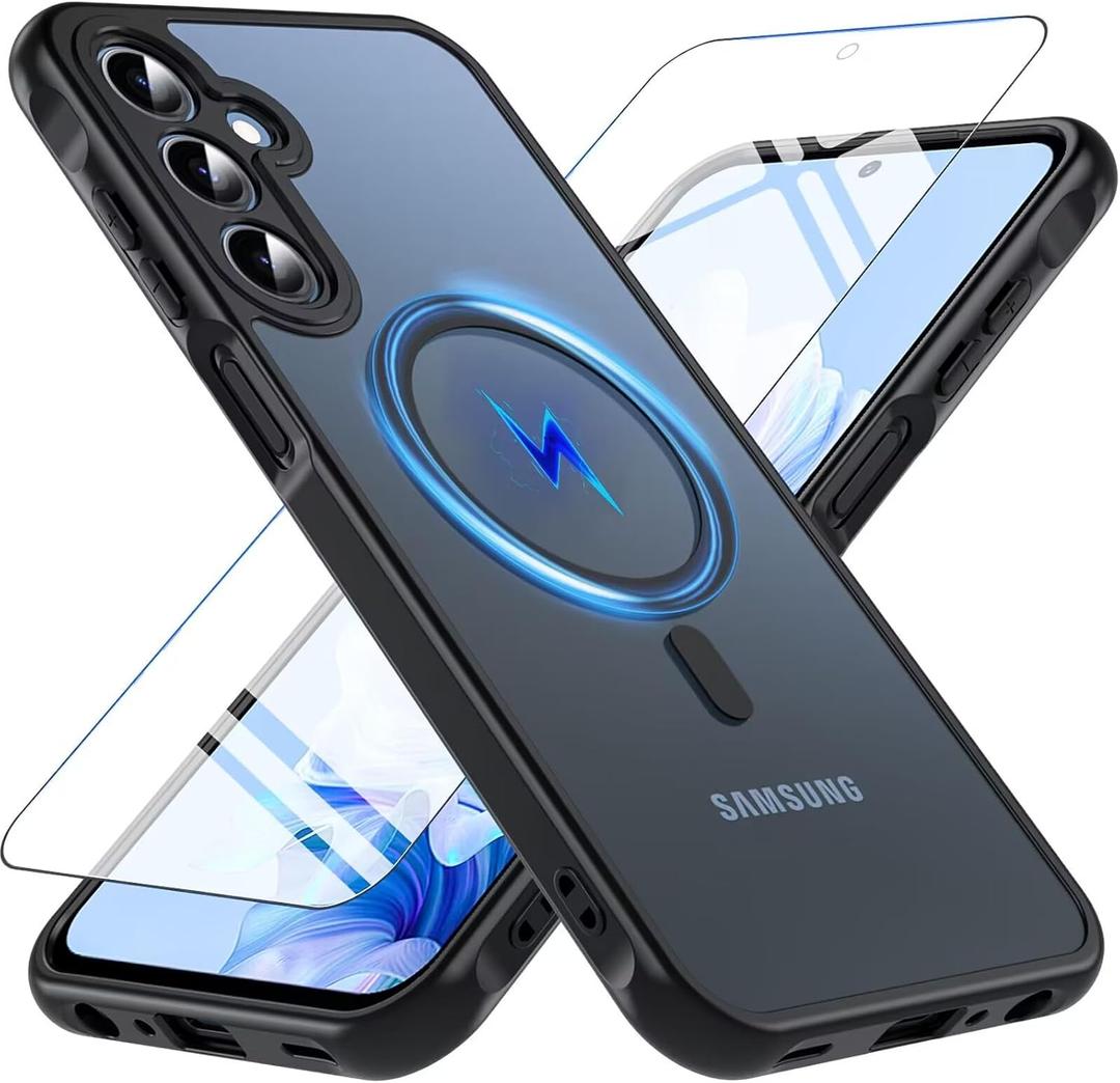 BESINPO Magnetic for Samsung Galaxy A25 5G Case, Military Grade Shockproof Drop Protection with Tempered Glass Screen Protector Slim Bumper Cover Phone Case for Samsung A25 5G (Black)