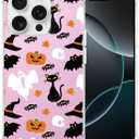 2 x Halloween Phone Case for iPhone 16 Pro Max,Pink Cartoon Ghost Pattern Cover Soft Bumper Protective Cute Boys Girls Phone Case for iPhone 16 Pro Max