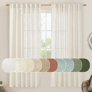 LAMIT Linen Sheer Curtains 72 Inch Length 2 Panels, Linen Textured Light Filtering Semi Sheer Back Tab and Rod Pocket Burlap Boho Neutral Drapes for Bedroom/Living Room, Ivory Cream, 52 x 72 Inch (Natural)