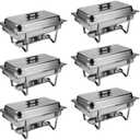Home and Outdoor Buffet Tray 6-Piece/Set, Stainless Steel Buffet Server and Warmer with Foldable Frame, Food Plate, Fuel Rack and Lid, Suitable for Party Banquet Wedding 6-Piece Hot Pot Buffet Set