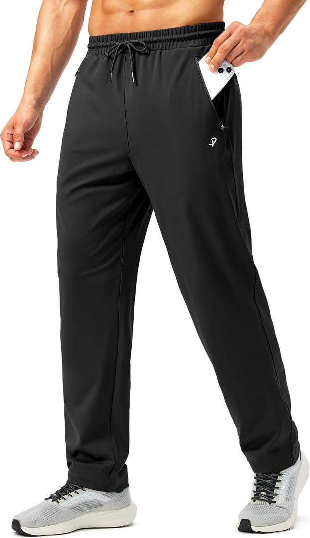 Pudolla Men's Athletic Pants with Zipper Pockets Stretch Workout Sweatpants Lightweight Running Joggers for Men (3X-Large, Black)
