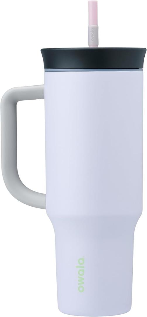 Owala Stainless Steel Triple Layer Insulated Travel Tumbler with Spill Resistant Lid, Straw, and Carry Handle, BPA Free, 40 oz, Purple (Bunny Hop) (40 Ounces (Pack of 1))