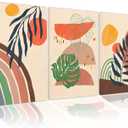 Motivilla 24x16 In Canvas Wall Art Set of 3, Monstera Leaf | Easy to Hang Canvas, Boho Botanical Style For Bedroom, Living Room, Hallway
