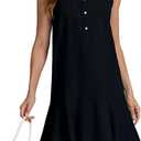 YEXPINE Womens Sleeveless Shirt Dress Ruffle Hem Cotton Tunic Tank Dress Button Up Swing Shift Mini Dresses (Black, S)