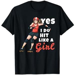 Yes I Do Hit Like A Girl Funny Roller Derby Player For Women T-Shirt Size S