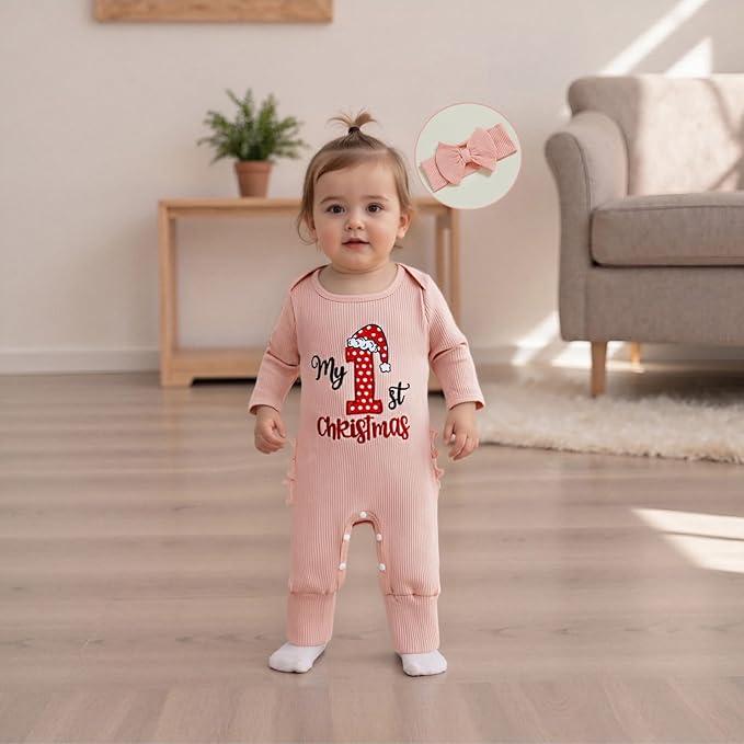FYBITBO My First Christmas Baby Girl Outfit Newborn Long Sleeve Romper Onesie Infant Jumpsuit Fall Winter Clothes Outfits ( 0-3 Months)