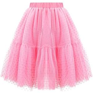 Girls Layered Tulle Skirts Flowy Mesh Elastic Waist Midi Tutu Skirt, 5Y