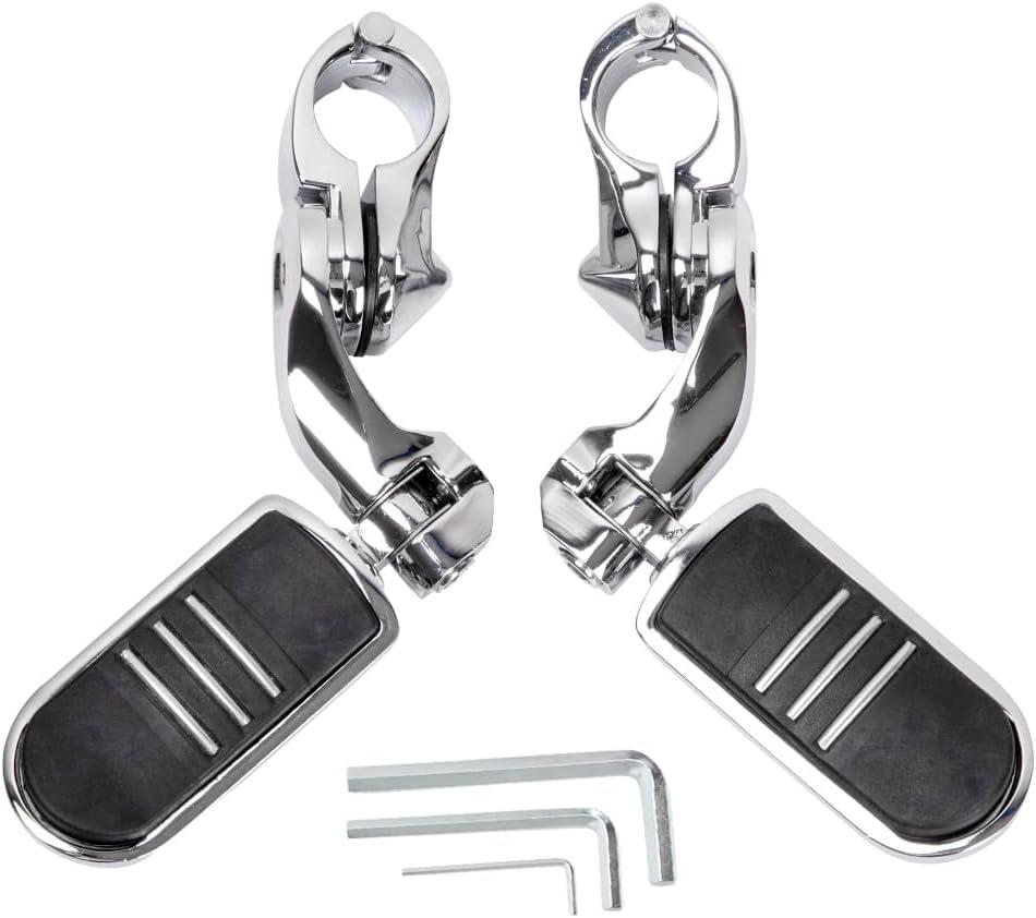 HY-SPEED Motorcycle Highway Pegs Crash Bar with 1.25" Engine Guard Adjustable Foot Peg Compatible with Softail Sportster Electra Road Glide Road King Street Glide Chrome