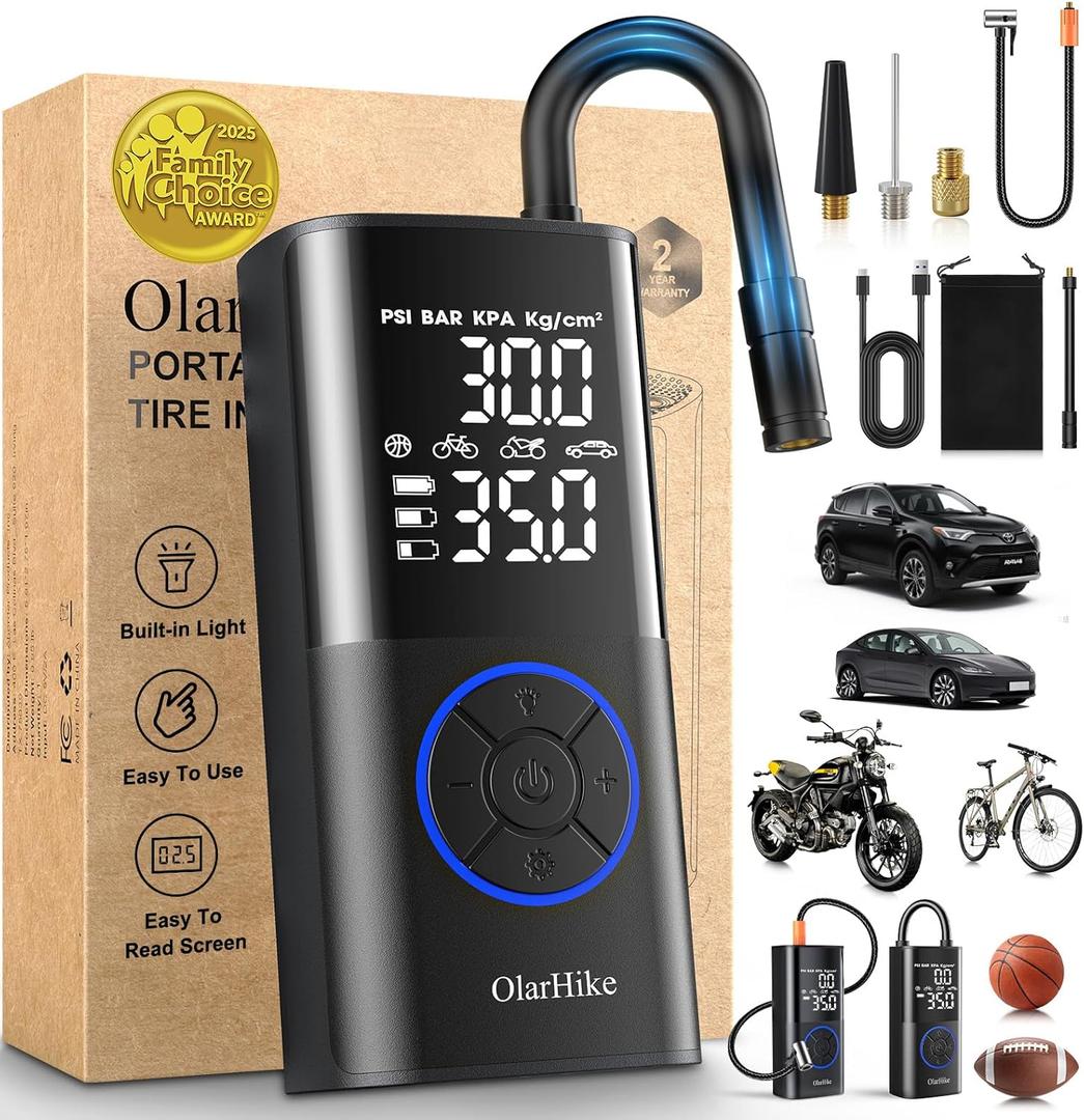OlarHike Tire Inflator Portable Air Compressor, Smart Dual Hose System, 160PSI Auto Air Pump for Car Tires, Bike,Bicycle, Motorcycles,Electric Pump with LED Light & Digital Pressure Gauge (Blue)